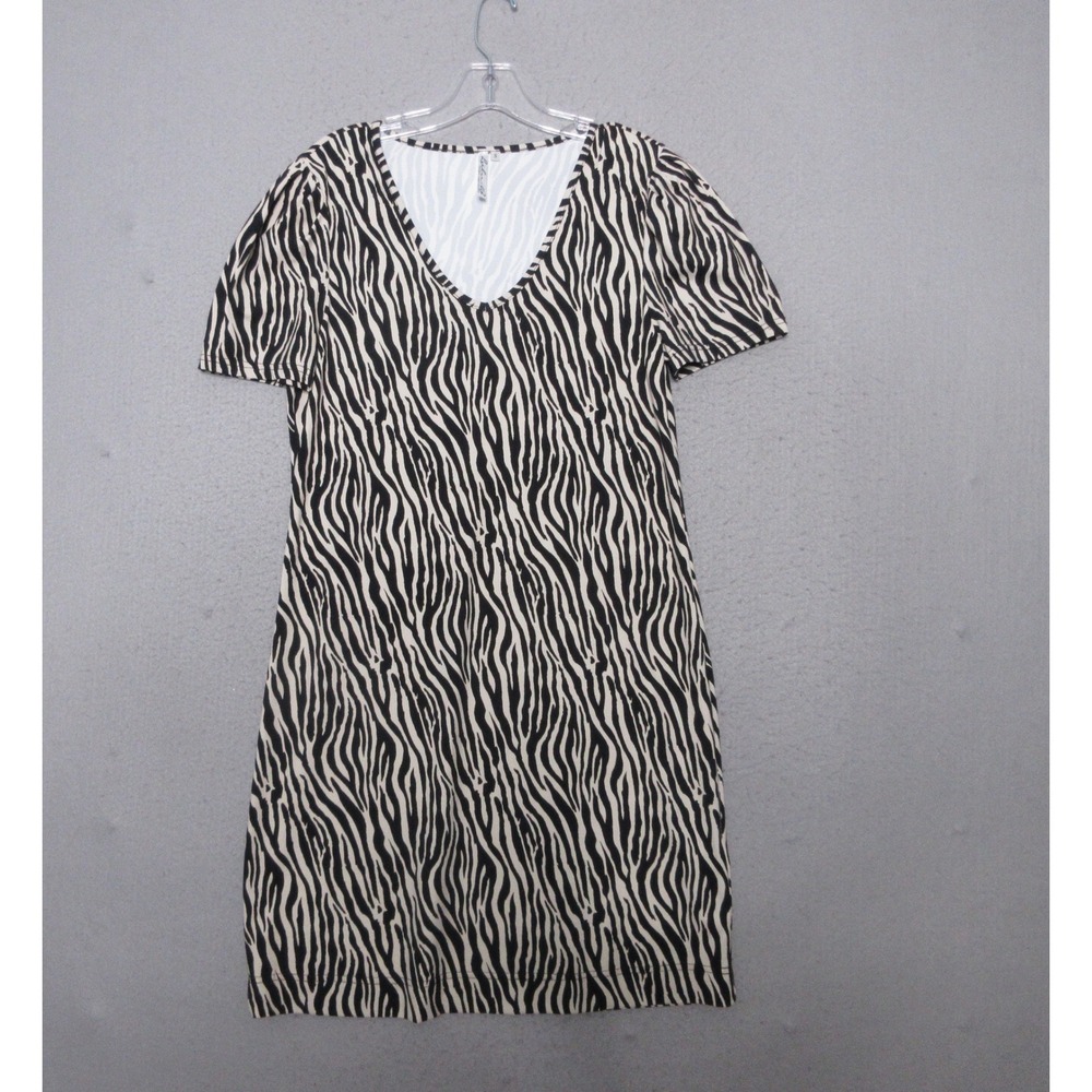 Lulu-B Dress Small Zebra Puff Sleeve Shift Animal Print Beach Resort Vacation